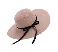 Moxamo Women's Straw Hat Summer Bowknot Beach Foldable Hats UV Protection UPF50+ Wide Brim Floppy Ladies Men Straw Sunhat Packable Holiday Beach Accessories (Pink)