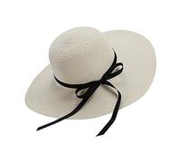 Moxamo Women's Straw Hat Summer Bowknot Beach Foldable Hats UV Protection UPF50+ Wide Brim Floppy Ladies Men Straw Sunhat Packable Holiday Beach Accessories (White)