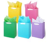 MOXARYSU 5 Pcs Medium Gift Bags With Handles: 7x4x9 Kraft Paper Bags With 10 Tissues For Party, Birthday,Baby Shower,Wedding（Rich Color）