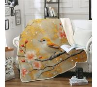 MOXINO 3D Bird Throw Blanket 130x150 cm Super Soft Plush Microfiber Fleece Cosy Warm Retro Floral Sherpa Blanket for Bed Sofa Couch Bedroom Decorative（Pattern 5-15）