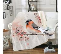 MOXINO 3D Bird Throw Blanket 150x200 cm Super Soft Plush Microfiber Fleece Cosy Warm Cherry Blossoms Sherpa Blanket for Bed Sofa Couch Bedroom Decorative（XX 44-3）