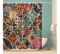 MOXINO 3D Boho Printed Shower Curtain Mould Proof 120x180 cm 100% Polyester Fabric Mildew Resistant Mandala Bathroom Curtains Waterproof Washable with 12 Hooks（Pattern 75-2）