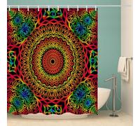 MOXINO 3D Boho Printed Shower Curtain Mould Proof 180x180 cm 100% Polyester Fabric Mildew Resistant Mandala Bathroom Curtains Waterproof Washable with 12 Hooks（Pattern 75-9）
