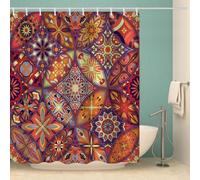 MOXINO 3D Boho Printed Shower Curtain Mould Proof 180x200 cm 100% Polyester Fabric Mildew Resistant Mandala Bathroom Curtains Waterproof Washable with 12 Hooks（Pattern 80-4）