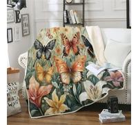 MOXINO 3D Butterfly Throw Blanket 130x150 cm Super Soft Plush Microfiber Fleece Cosy Warm Aesthetics Flowers Sherpa Blanket for Bed Sofa Couch Bedroom Decorative（Pattern 1-20）