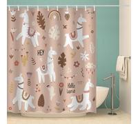 MOXINO 3D Cartoon Alpaca Printed Shower Curtain Mould Proof 120x180 cm 100% Polyester Fabric Mildew Resistant Alpaca Bathroom Curtains Waterproof Washable with 12 Hooks（Pattern 98-7）