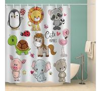 MOXINO 3D Cartoon Animals Printed Shower Curtain Mould Proof 180x180 cm 100% Polyester Fabric Mildew Resistant Cartoon Animals Bathroom Curtains Waterproof Washable with 12 Hooks（Pattern 50-9）