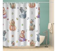 MOXINO 3D Cartoon Animals Printed Shower Curtain Mould Proof 180x180 cm 100% Polyester Fabric Mildew Resistant Cartoon Animals Bathroom Curtains Waterproof Washable with 12 Hooks（Pattern 50-10）