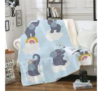 MOXINO 3D Cartoon Elephant Throw Blanket 130x150 cm Super Soft Plush Microfiber Fleece Cosy Warm Rainbow Sherpa Blanket for Bed Sofa Couch Bedroom Decorative(Pattern 85-16)