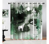 MOXINO 3D Cartoon Wolf Blackout Curtains 2 Panels 52" W x 63" Drape Eyelet Thermal Insulated Polyester Fabric Window Drapes Ink Painting Curtains for bedroom Living Room（pattern 121-11）