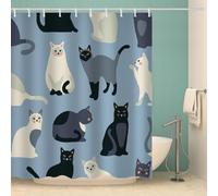 MOXINO 3D Cat Printed Shower Curtain Mould Proof 120x180 cm 100% Polyester Fabric Mildew Resistant Cartoon Cat Bathroom Curtains Waterproof Washable with 12 Hooks（Pattern 28-20）
