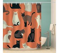 MOXINO 3D Cat Printed Shower Curtain Mould Proof 120x180 cm 100% Polyester Fabric Mildew Resistant Cartoon Cat Bathroom Curtains Waterproof Washable with 12 Hooks（Pattern 29-1）