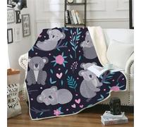 MOXINO 3D Cute Koala Throw Blanket 130x150 cm Super Soft Plush Microfiber Fleece Cosy Warm Flowers Sherpa Blanket for Bed Sofa Couch Bedroom Decorative(Pattern 182-4)