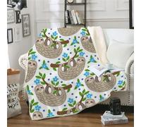MOXINO 3D Cute Sloth Throw Blanket 150x200 cm Super Soft Plush Microfiber Fleece Cosy Warm Flowers Sherpa Blanket for Bed Sofa Couch Bedroom Decorative（Pattern 142-6）
