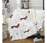 MOXINO 3D Dachshund Throw Blanket 130x150 cm Super Soft Plush Microfiber Fleece Cosy Warm Dachshund Sherpa Blanket for Bed Sofa Couch Bedroom Decorative（Pattern 150-9）