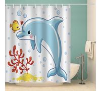MOXINO 3D Dolphin Printed Shower Curtain Mould Proof 180x180 cm 100% Polyester Fabric Mildew Resistant Ocean Bathroom Curtains Waterproof Washable with 12 Hooks（Pattern 63-19）
