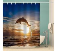 MOXINO 3D Dolphin Printed Shower Curtain Mould Proof 180x200 cm 100% Polyester Fabric Mildew Resistant Ocean Bathroom Curtains Waterproof Washable with 12 Hooks（Pattern 59-15）