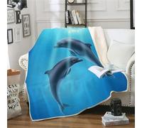 MOXINO 3D Dolphin Throw Blanket 130x150 cm Super Soft Plush Microfiber Fleece Cosy Warm Dolphin Sherpa Blanket for Bed Sofa Couch Bedroom Decorative（Pattern 52-4）