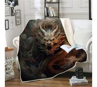 MOXINO 3D Dragon Throw Blanket 150x200 cm Super Soft Plush Microfiber Fleece Cosy Warm Retro Dragon Sherpa Blanket for Bed Sofa Couch Bedroom Decorative（Pattern 3-12）