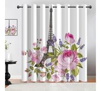 MOXINO 3D Eiffel Tower Blackout Curtains 2 Panels 29.5" W x 65.4" Drape Eyelet Thermal Insulated Polyester Fabric Window Drapes Flowers Curtains for bedroom Living Room（pattern 25-12）