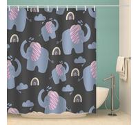 MOXINO 3D Elephant Printed Shower Curtain Mould Proof 180x180 cm 100% Polyester Fabric Mildew Resistant Cartoon Elephant Bathroom Curtains Waterproof Washable with 12 Hooks（Pattern 66-5）