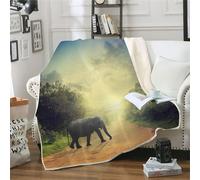 MOXINO 3D Elephant Throw Blanket 150x200 cm Super Soft Plush Microfiber Fleece Cosy Warm Elephant Sherpa Blanket for Bed Sofa Couch Bedroom Decorative（Pattern 62-13）