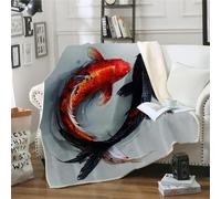 MOXINO 3D Fish Throw Blanket 150x200 cm Super Soft Plush Microfiber Fleece Cosy Warm Japan Style Sherpa Blanket for Bed Sofa Couch Bedroom Decorative（Pattern 1-10）
