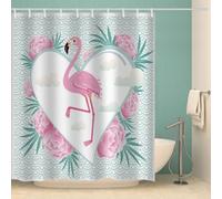 MOXINO 3D Flamingo Printed Shower Curtain Mould Proof 120x180 cm 100% Polyester Fabric Mildew Resistant Flowers Love Bathroom Curtains Waterproof Washable with 12 Hooks(Pattern 71-12)