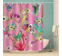 MOXINO 3D Flamingo Printed Shower Curtain Mould Proof 120x180 cm 100% Polyester Fabric Mildew Resistant Butterflies Flowers Bathroom Curtains Waterproof Washable with 12 Hooks(Pattern 77-19)