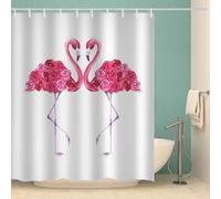MOXINO 3D Flamingo Printed Shower Curtain Mould Proof 180x180 cm 100% Polyester Fabric Mildew Resistant Flowers Bathroom Curtains Waterproof Washable with 12 Hooks(Pattern 71-9)