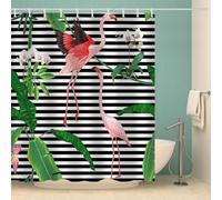 MOXINO 3D Flamingo Printed Shower Curtain Mould Proof 180x200 cm 100% Polyester Fabric Mildew Resistant Palm Leaves Bathroom Curtains Waterproof Washable with 12 Hooks(Pattern 78-20)