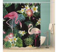 MOXINO 3D Flamingo Printed Shower Curtain Mould Proof 180x200 cm 100% Polyester Fabric Mildew Resistant Palm Leaves Bathroom Curtains Waterproof Washable with 12 Hooks(Pattern 72-12)