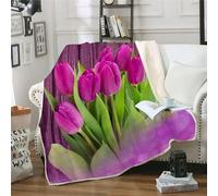 MOXINO 3D Flower Throw Blanket 130x150 cm Super Soft Plush Microfiber Fleece Cosy Warm Flowers Sherpa Blanket for Bed Sofa Couch Bedroom Decorative(Pattern 86-20)