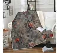 MOXINO 3D Flowers Throw Blanket 130x150 cm Super Soft Plush Microfiber Fleece Cosy Warm Retro Floral Sherpa Blanket for Bed Sofa Couch Bedroom Decorative（Pattern 24-15）