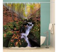 MOXINO 3D Forest Printed Shower Curtain Mould Proof 180x200 cm 100% Polyester Fabric Mildew Resistant Waterfall Bathroom Curtains Waterproof Washable with 12 Hooks(Pattern 19-3)