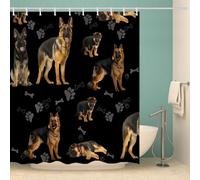MOXINO 3D German Shepherd Printed Shower Curtain Mould Proof 120x180 cm 100% Polyester Fabric Mildew Resistant Dog Bathroom Curtains Waterproof Washable with 12 Hooks（Pattern 7-15）