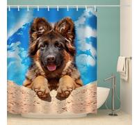 MOXINO 3D German Shepherd Printed Shower Curtain Mould Proof 180x180 cm 100% Polyester Fabric Mildew Resistant Dog Bathroom Curtains Waterproof Washable with 12 Hooks（Pattern 7-1）