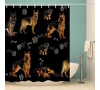 MOXINO 3D German Shepherd Printed Shower Curtain Mould Proof 180x200 cm 100% Polyester Fabric Mildew Resistant Animals Dogs Bathroom Curtains Waterproof Washable with 12 Hooks（Pattern 4-20）