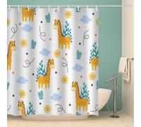 MOXINO 3D Giraffe Printed Shower Curtain Mould Proof 120x180 cm 100% Polyester Fabric Mildew Resistant Cartoon Animals Bathroom Curtains Waterproof Washable with 12 Hooks（Pattern 85-7）