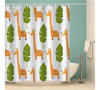 MOXINO 3D Giraffe Printed Shower Curtain Mould Proof 180x200 cm 100% Polyester Fabric Mildew Resistant Palm Leaves Bathroom Curtains Waterproof Washable with 12 Hooks（Pattern 81-12）