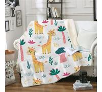MOXINO 3D Giraffe Throw Blanket 130x150 cm Super Soft Plush Microfiber Fleece Cosy Warm Palm Leaves Sherpa Blanket for Bed Sofa Couch Bedroom Decorative(Pattern 85-8)