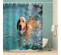 MOXINO 3D Golden Retriever Printed Shower Curtain Mould Proof 120x180 cm 100% Polyester Fabric Mildew Resistant Animals Dogs Bathroom Curtains Waterproof Washable with 12 Hooks（Pattern 12-13）