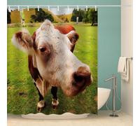 MOXINO 3D Highland Cow Printed Shower Curtain Mould Proof 180x200 cm 100% Polyester Fabric Mildew Resistant Cow Bathroom Curtains Waterproof Washable with 12 Hooks(Pattern 18-9)
