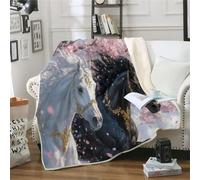 MOXINO 3D Horse Throw Blanket 130x150 cm Super Soft Plush Microfiber Fleece Cosy Warm Cherry Blossoms Aesthetics Sherpa Blanket for Bed Sofa Couch Bedroom Decorative（Pattern 1-20）