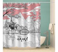 MOXINO 3D Japan Style Printed Shower Curtain Mould Proof 180x200 cm 100% Polyester Fabric Mildew Resistant Architecture Bathroom Curtains Waterproof Washable with 12 Hooks（Pattern 123-7）