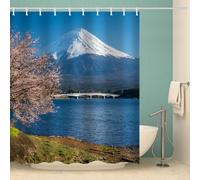 MOXINO 3D Japanese Style Printed Shower Curtain 180x200 cm 100% Polyester Fabric Mildew Resistant Mountain Cherry Blossoms Bathroom Curtains Waterproof Washable with 12 Hooks(Pattern 83-11)