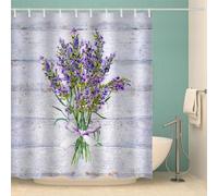 MOXINO 3D Lavender Printed Shower Curtain Mould Proof 180x180 cm 100% Polyester Fabric Mildew Resistant Flowers Bathroom Curtains Waterproof Washable with 12 Hooks（Pattern 2-7）