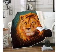 MOXINO 3D Lion Throw Blanket 130x150 cm Super Soft Plush Microfiber Fleece Cosy Warm Lion Sherpa Blanket for Bed Sofa Couch Bedroom Decorative（Pattern 81-7）