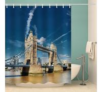 MOXINO 3D London Printed Shower Curtain Mould Proof 120x180 cm 100% Polyester Fabric Mildew Resistant London Bridge Bathroom Curtains Waterproof Washable with 12 Hooks（Pattern 25-4）