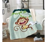 MOXINO 3D Monkey Throw Blanket 130x150 cm Super Soft Plush Microfiber Fleece Cosy Warm Cartoon Monkey Sherpa Blanket for Bed Sofa Couch Bedroom Decorative（Pattern 83-20）